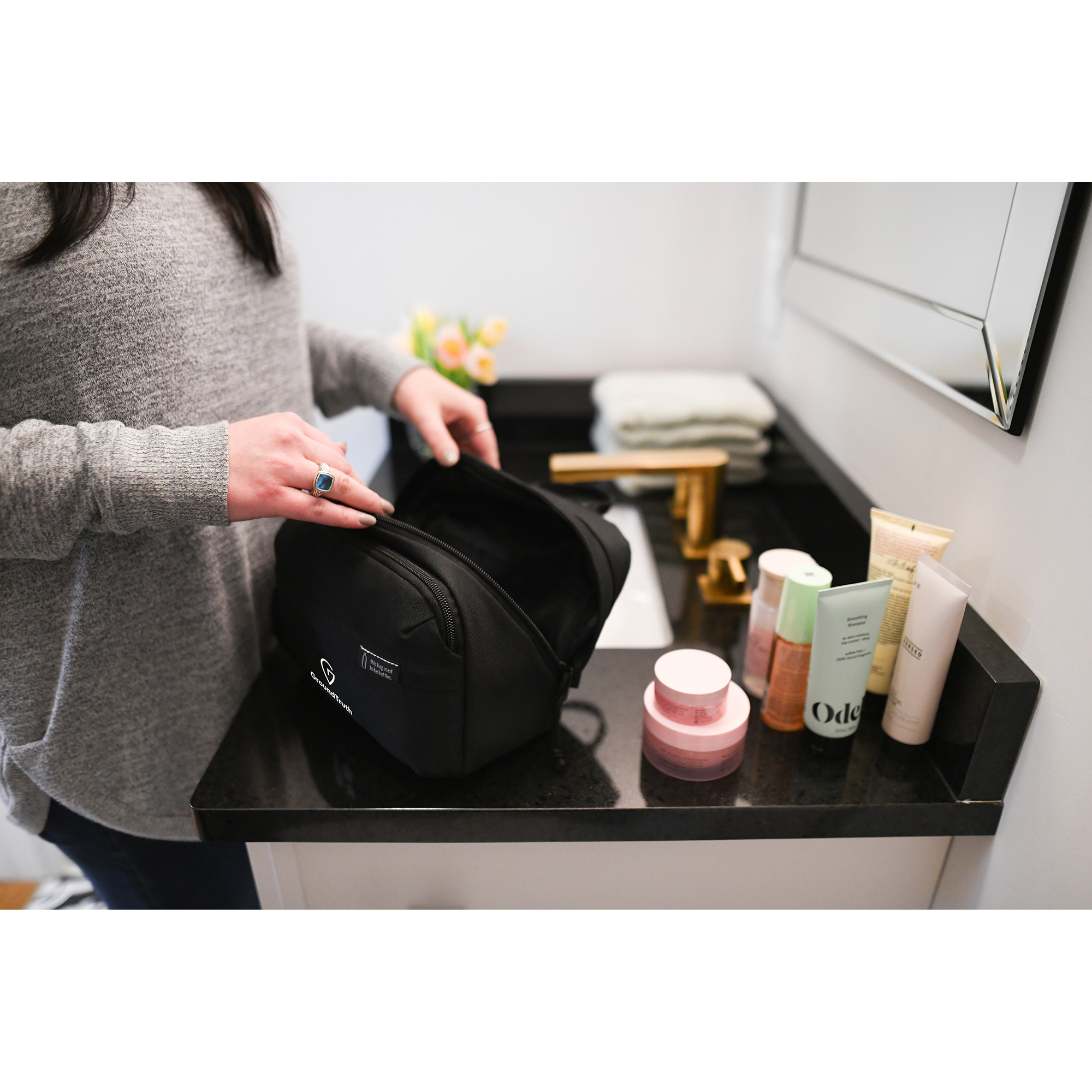 Picture of Renew Recycled rPET Toiletry Bag - AWARE - Black
