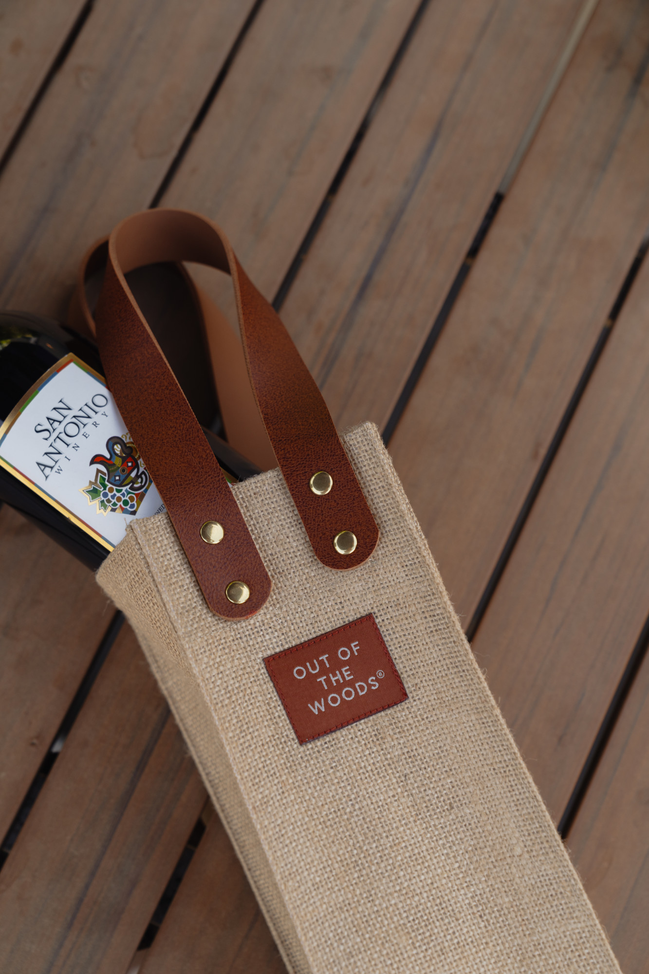 Picture of Out of the Woods Jute Wine Tote - Natural