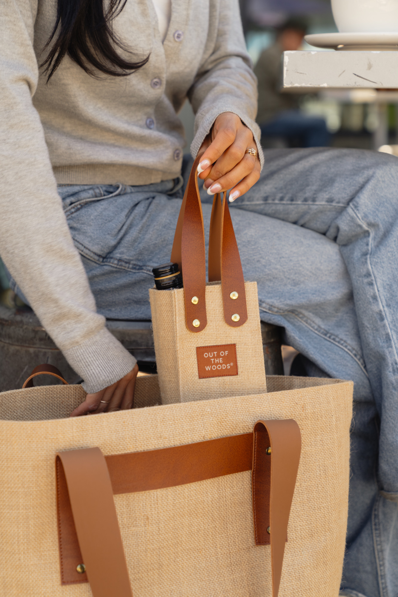 Picture of Out of the Woods Jute Wine Tote - Natural
