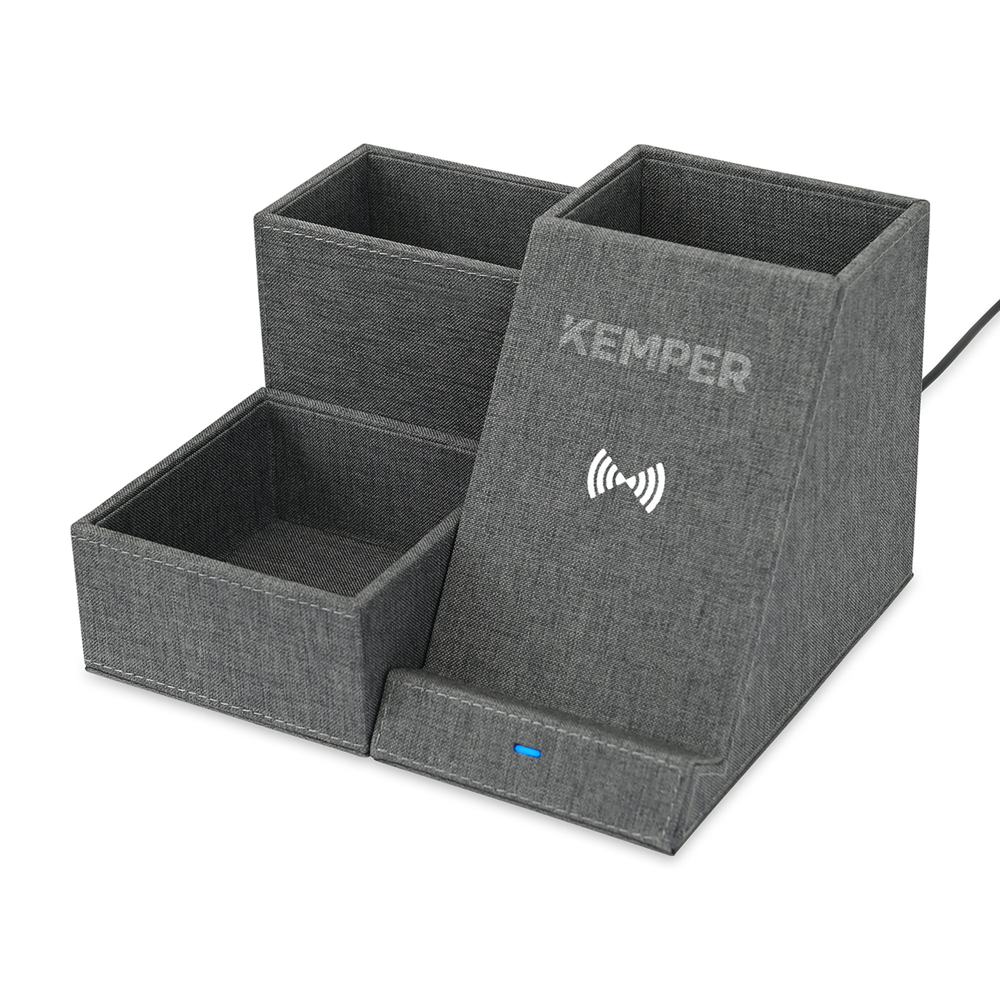 Picture of Eden Recycled rPET Wireless Charging Desk Organizer - Charcoal Heather