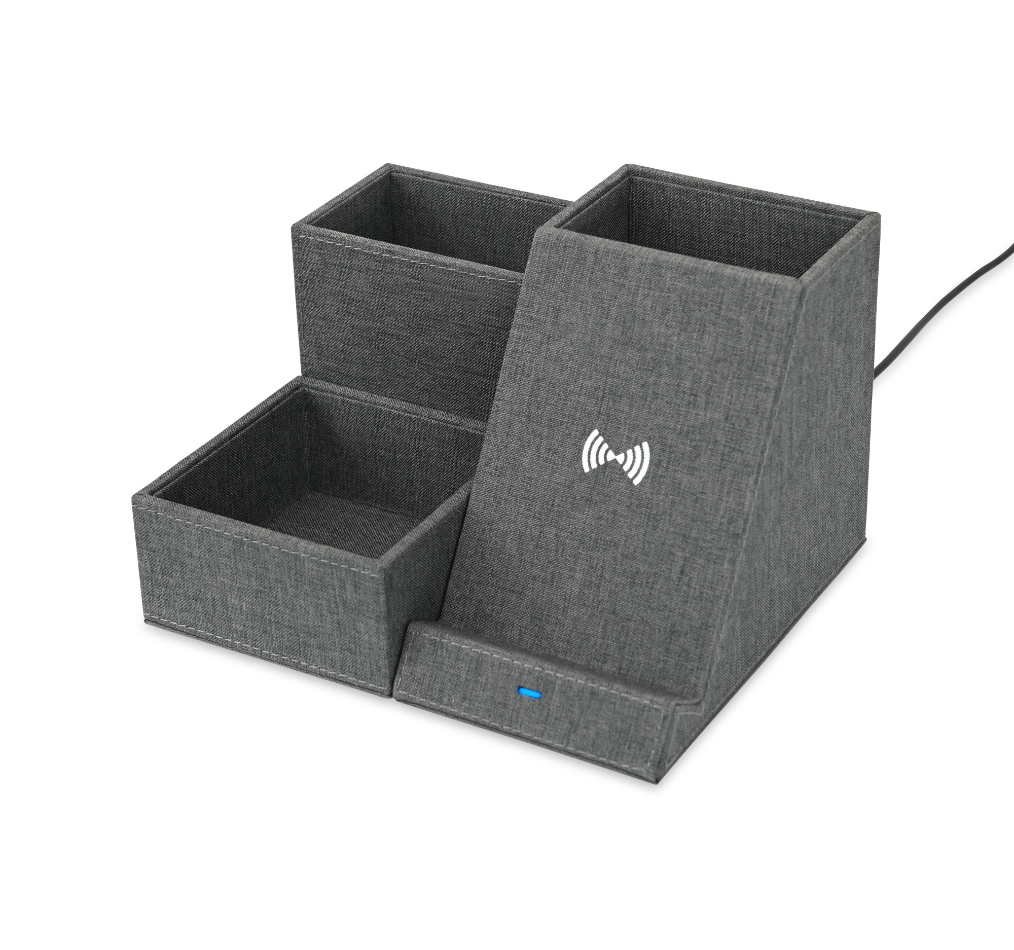 Picture of Eden Recycled rPET Wireless Charging Desk Organizer - Charcoal Heather
