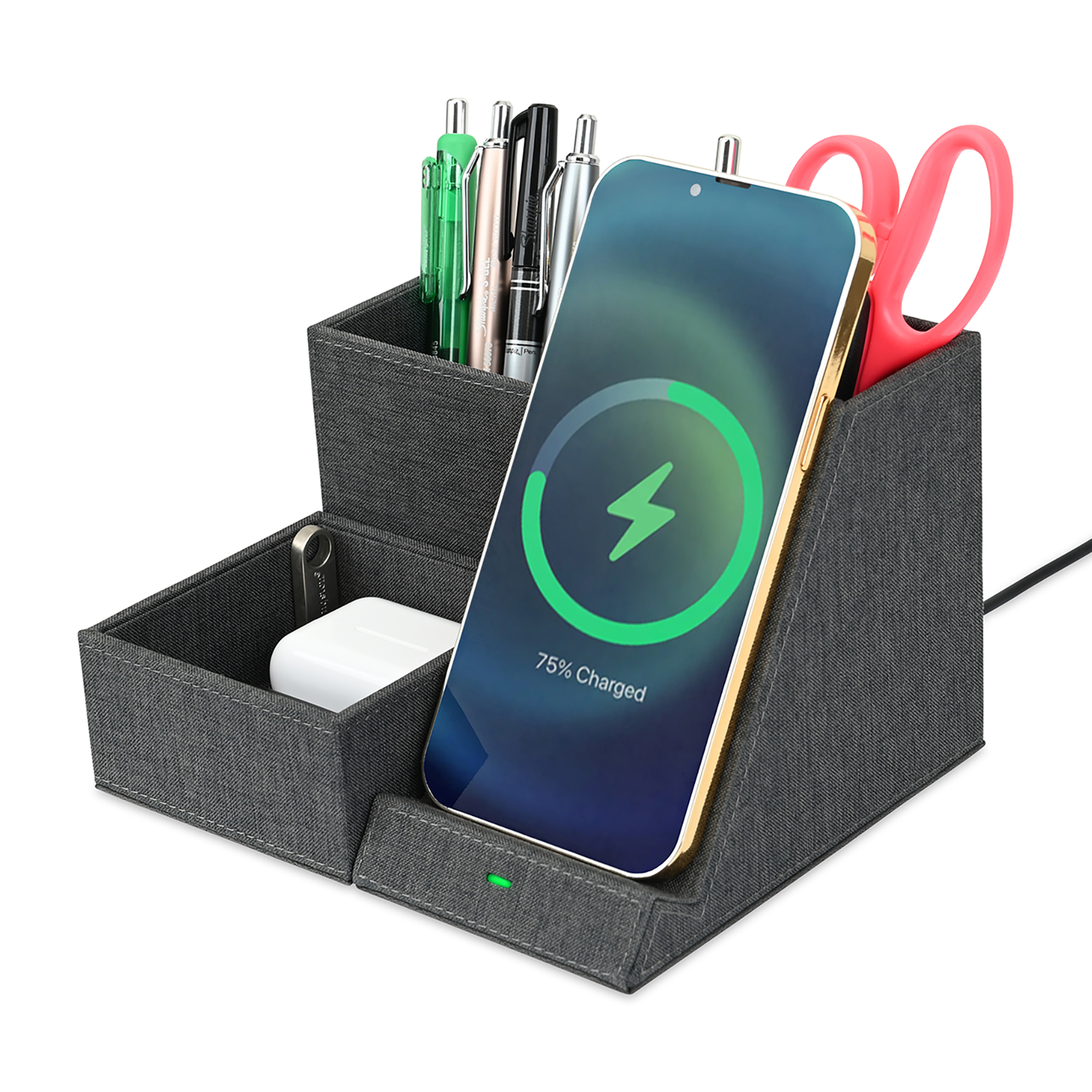 Picture of Eden Recycled rPET Wireless Charging Desk Organizer - Charcoal Heather