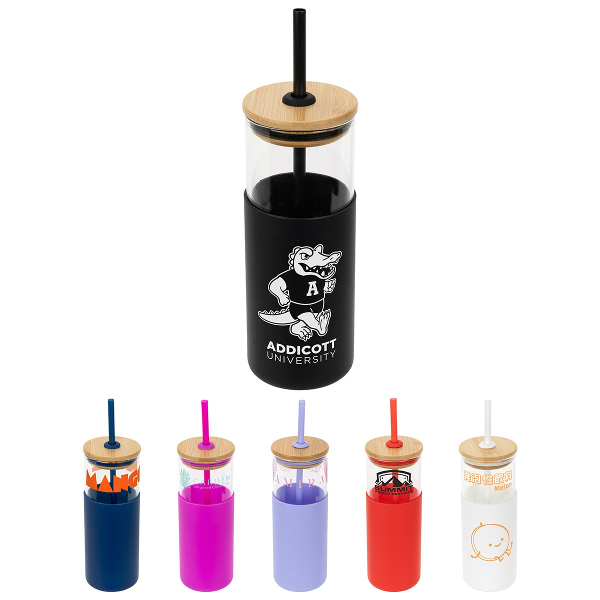 Picture of Stirling 18 oz Glass Tumbler with Silicone Sleeve & PP Straw
