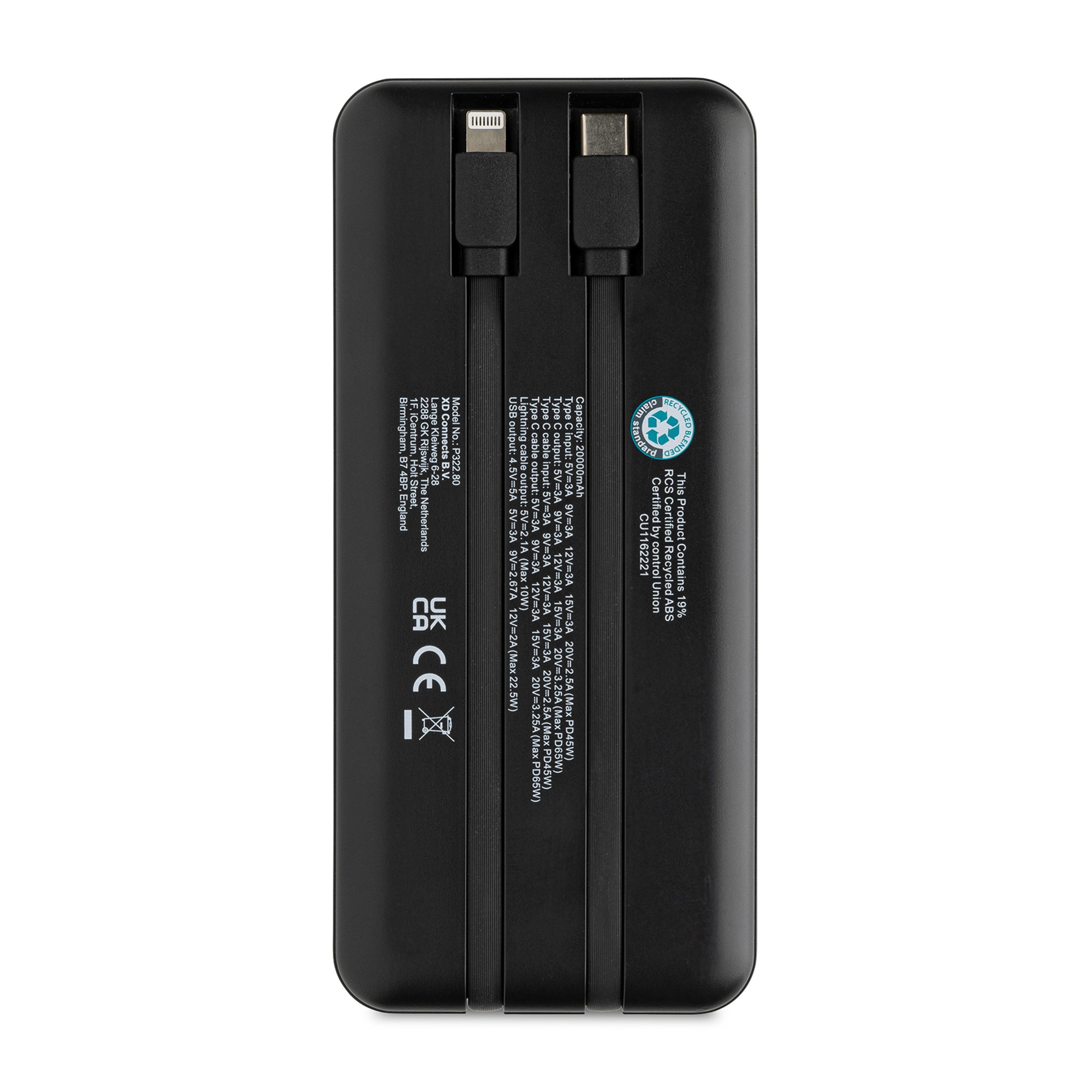 Picture of Gridley rPlastic 20000 65W Laptop Powerbank - Black