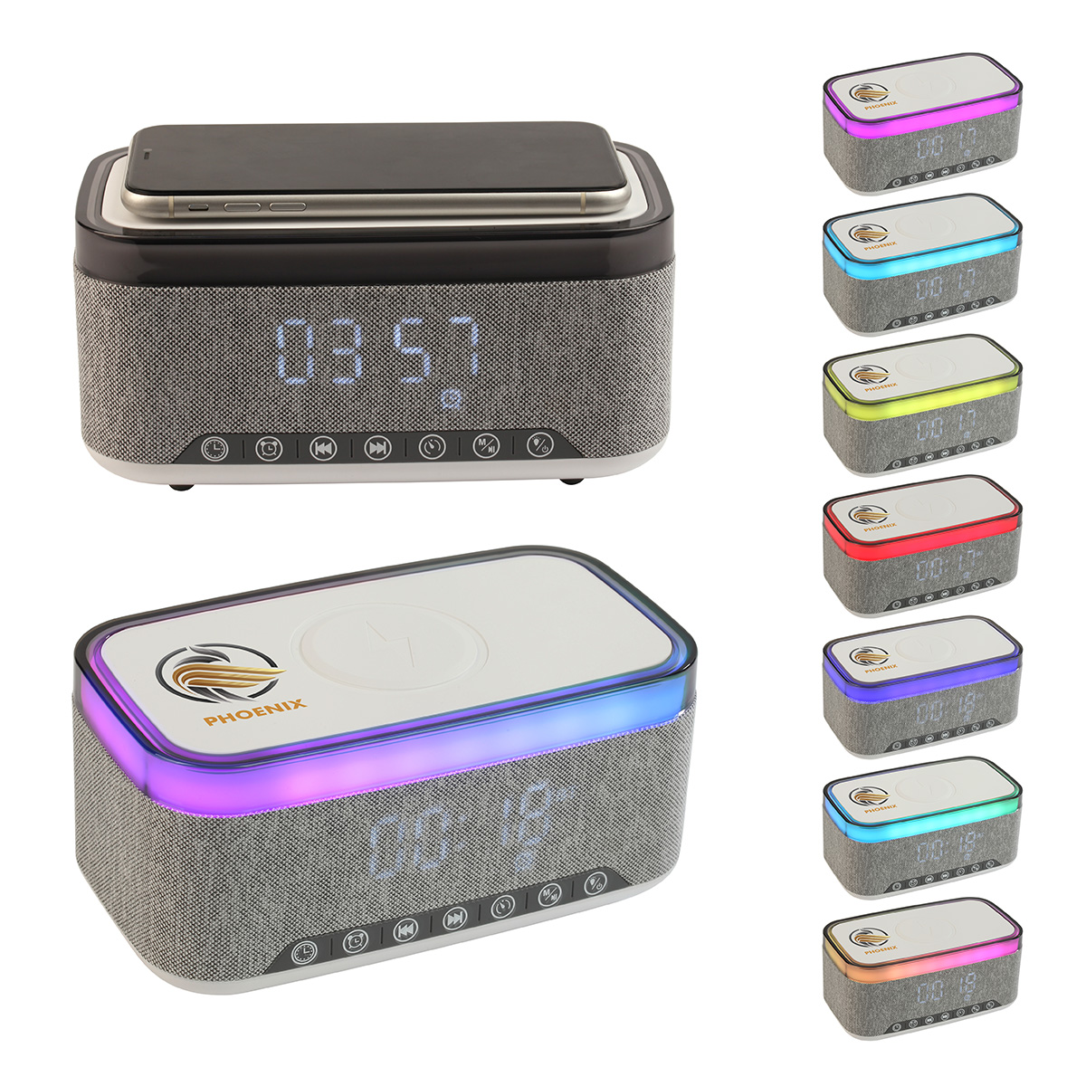 Picture of Sunset 20W Stereo Speaker with White Noise, Clock, Radio, and 15W Wireless