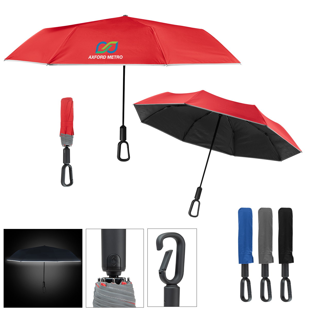 Picture of 46" Arc Reflective Umbrella With Carabiner Handle