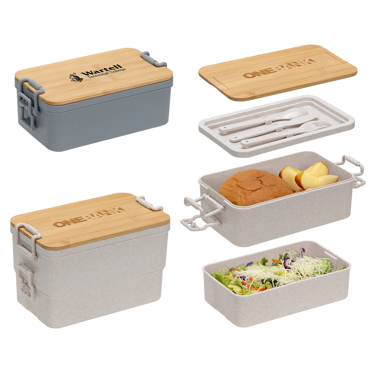 Picture of Chuckwagon Stackable Lunch Box With Bamboo Lid & Utensils