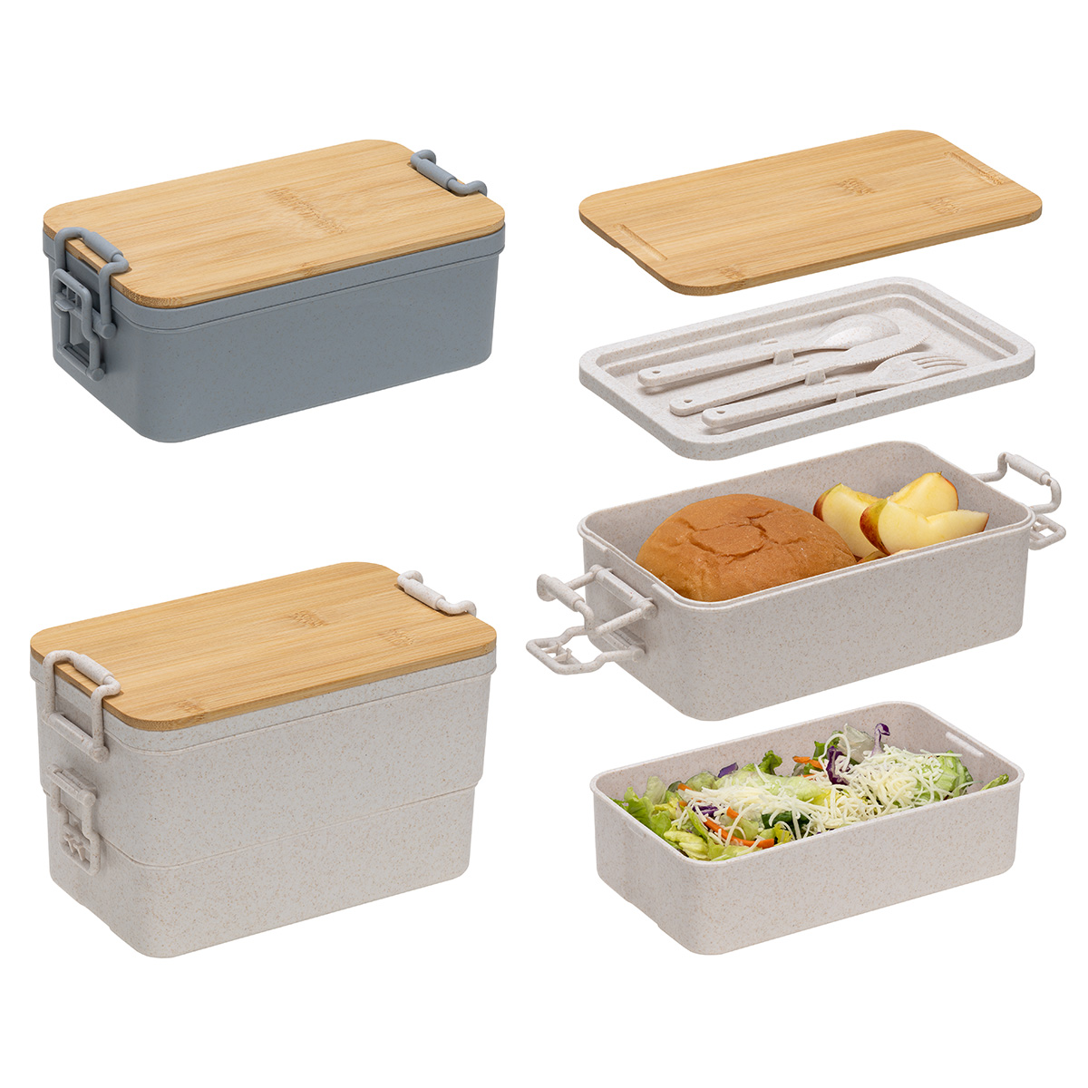 Picture of Chuckwagon Stackable Lunch Box With Bamboo Lid & Utensils