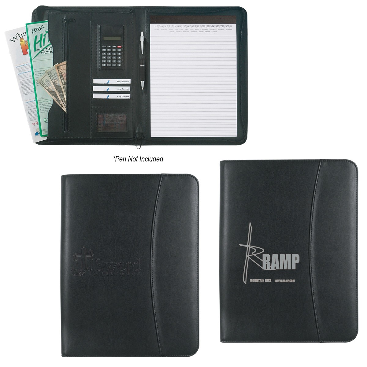 Picture of Leather Look 8 ½" X 11" Zippered Portfolio With Calculator