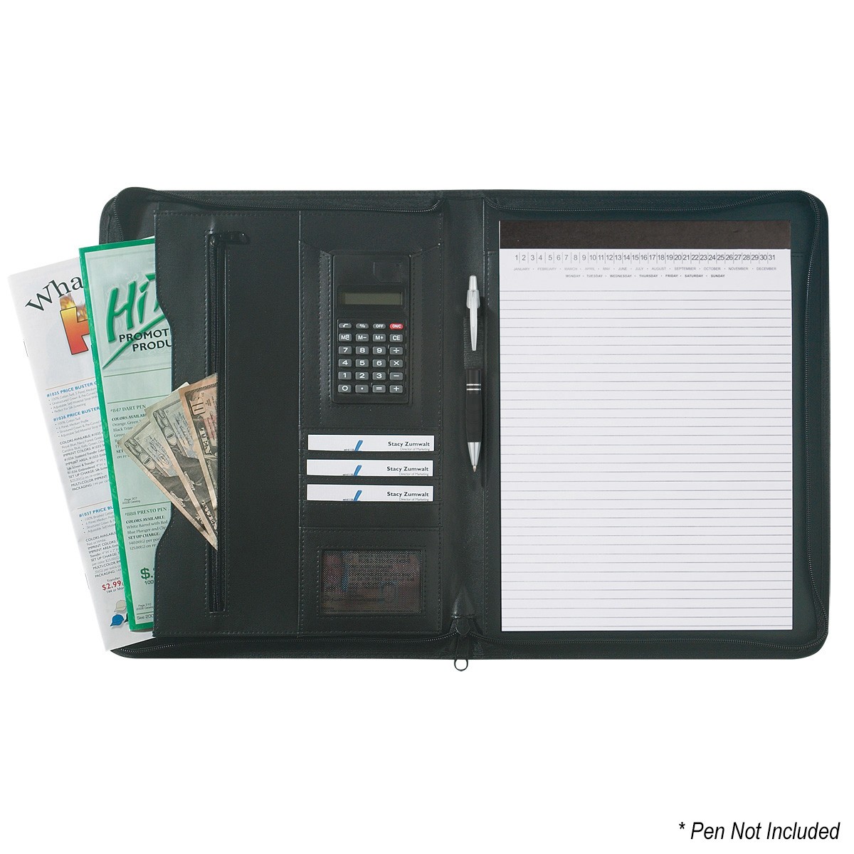 Picture of Leather Look 8 ½" X 11" Zippered Portfolio With Calculator