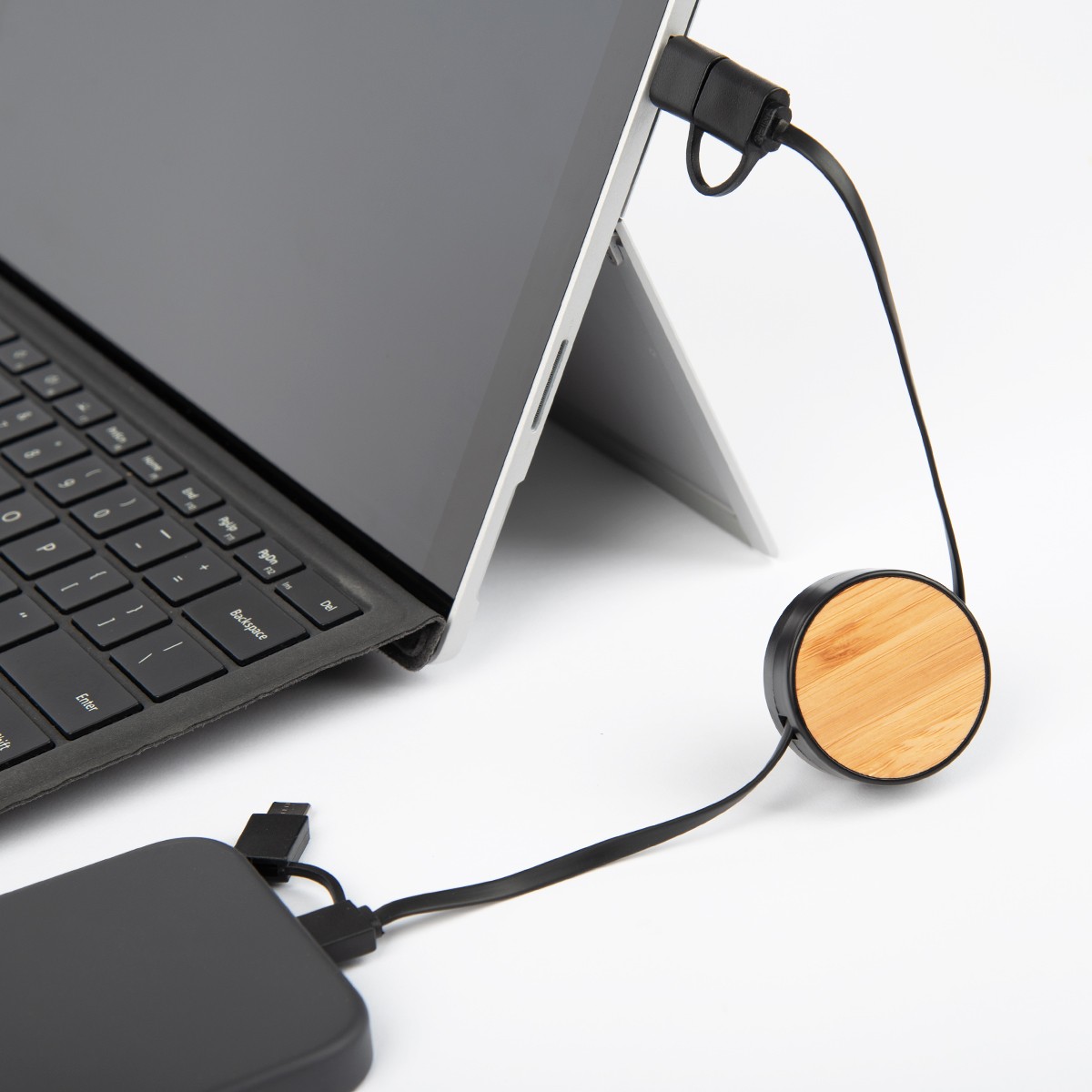 Picture of Bamboo Retractable 3-in-1 Charging Cable