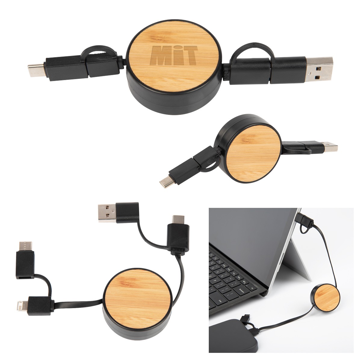 Picture of Bamboo Retractable 3-in-1 Charging Cable