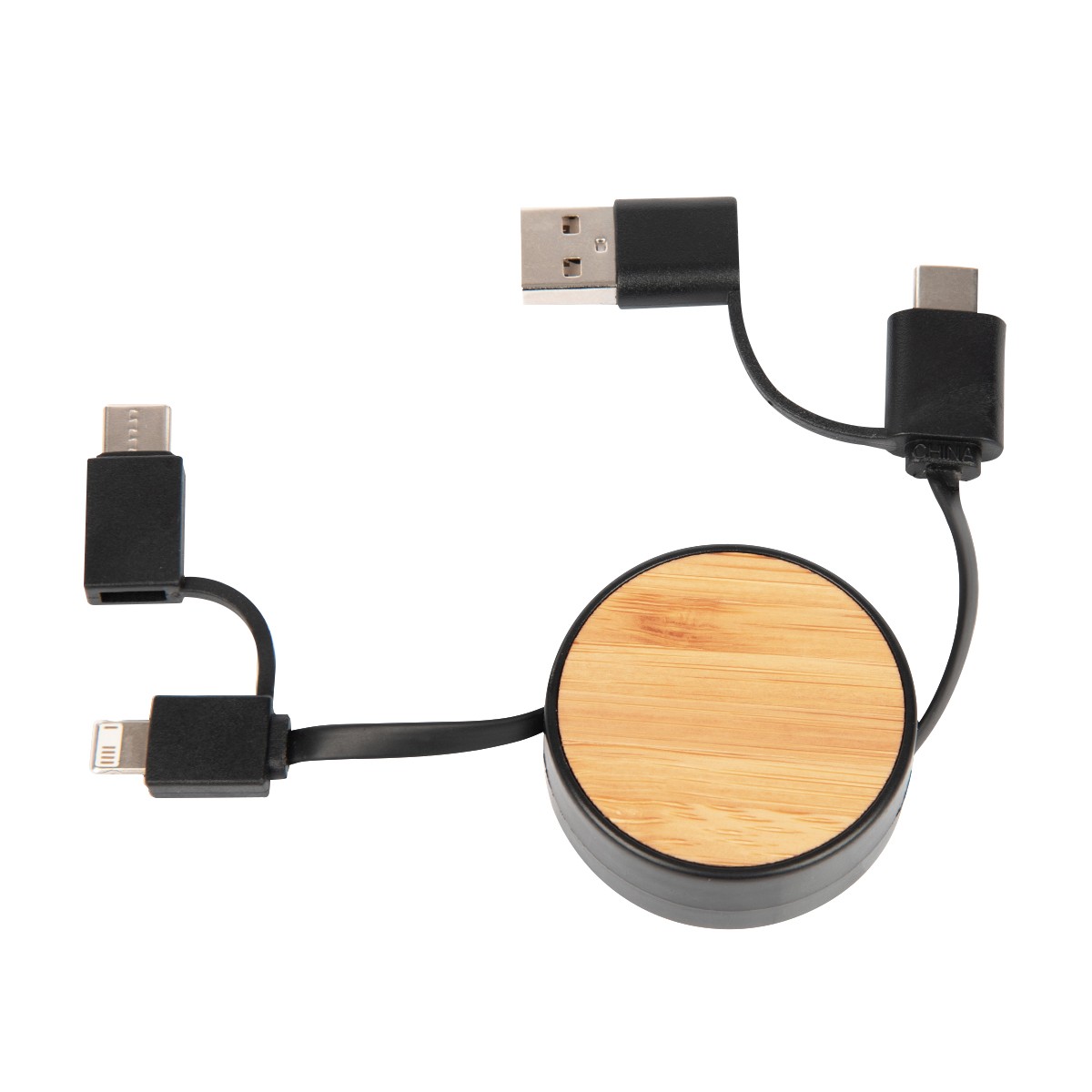 Picture of Bamboo Retractable 3-in-1 Charging Cable
