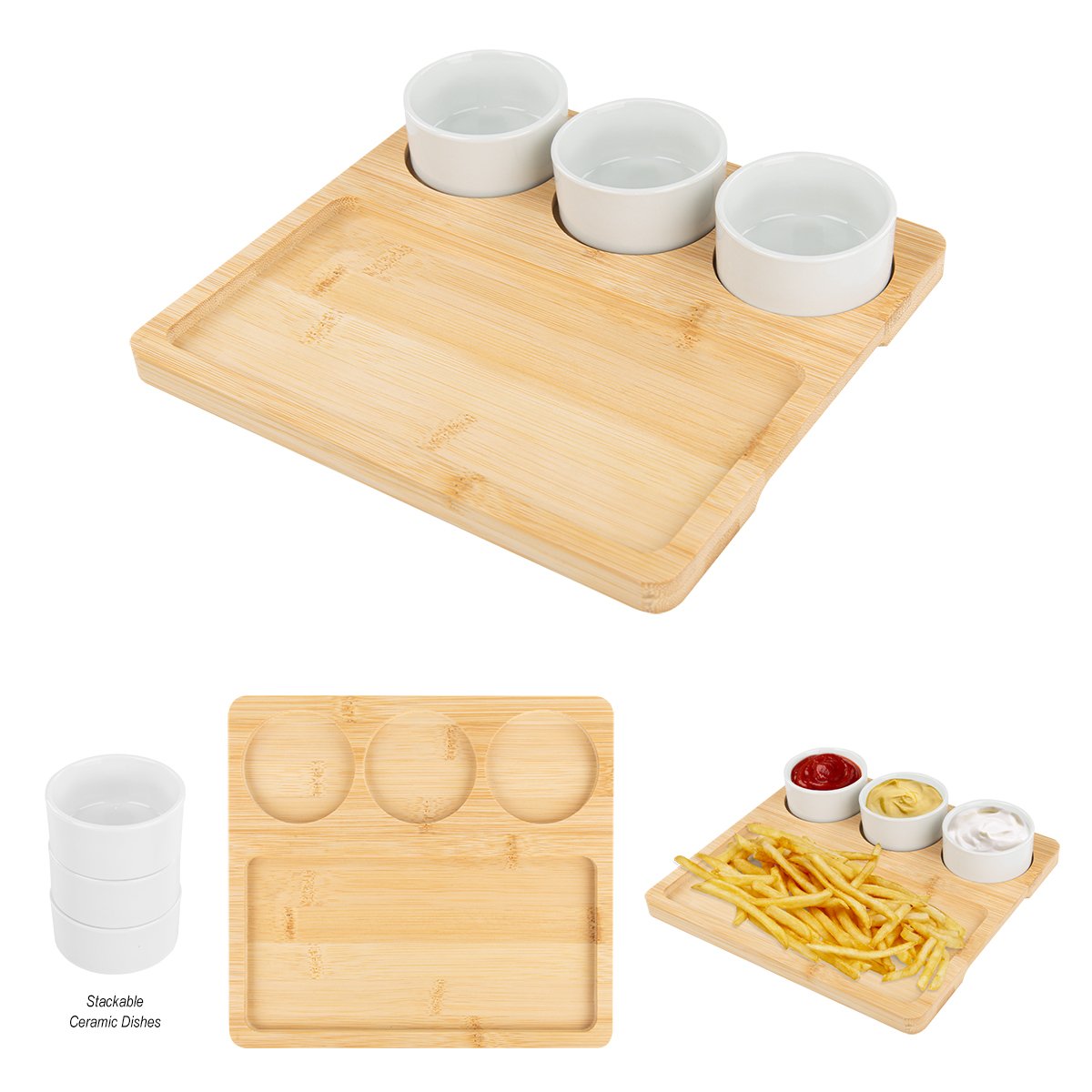 Picture of Bamboo Serving Tray With Ceramic Bowls