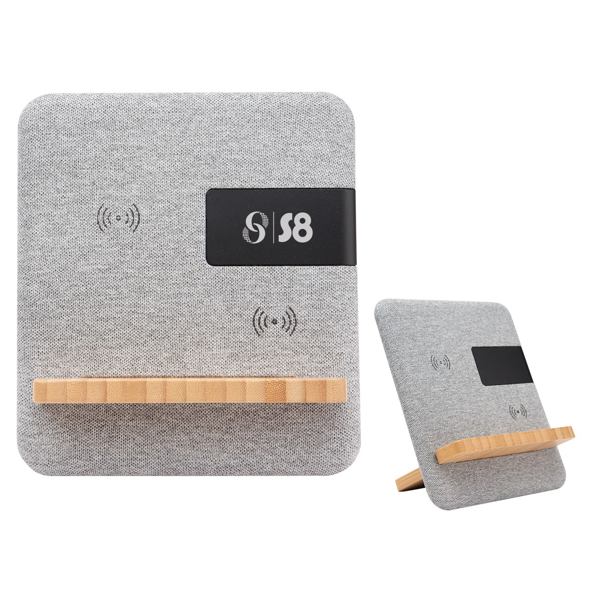 Picture of Fabric & Bamboo Wireless Charger With Clock