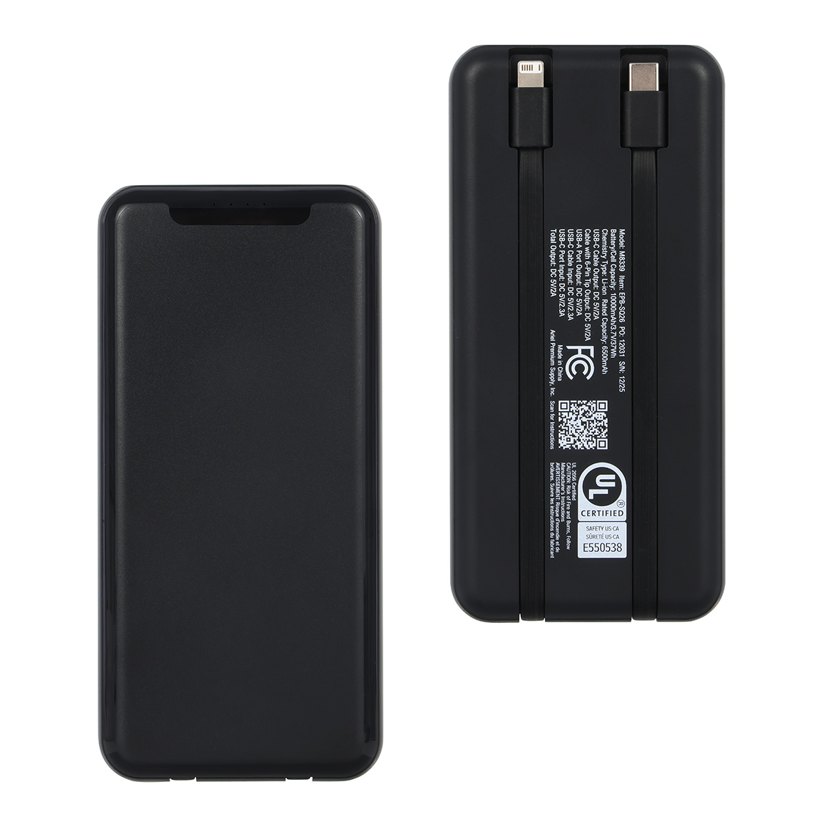 Picture of Squire 10000mAh UL Listed Power Bank with Built-In Charging Cables