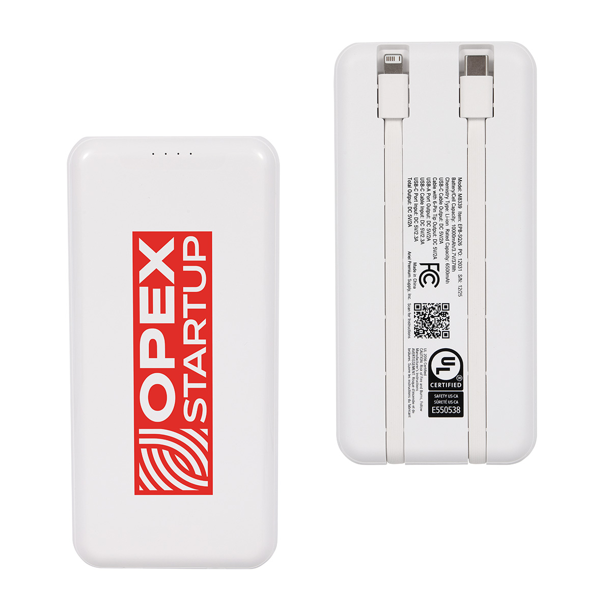 Picture of Squire 10000mAh UL Listed Power Bank with Built-In Charging Cables