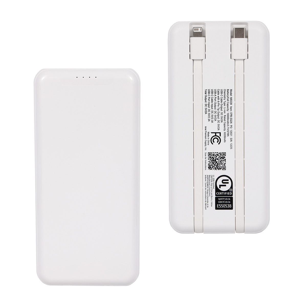Picture of Squire 10000mAh UL Listed Power Bank with Built-In Charging Cables