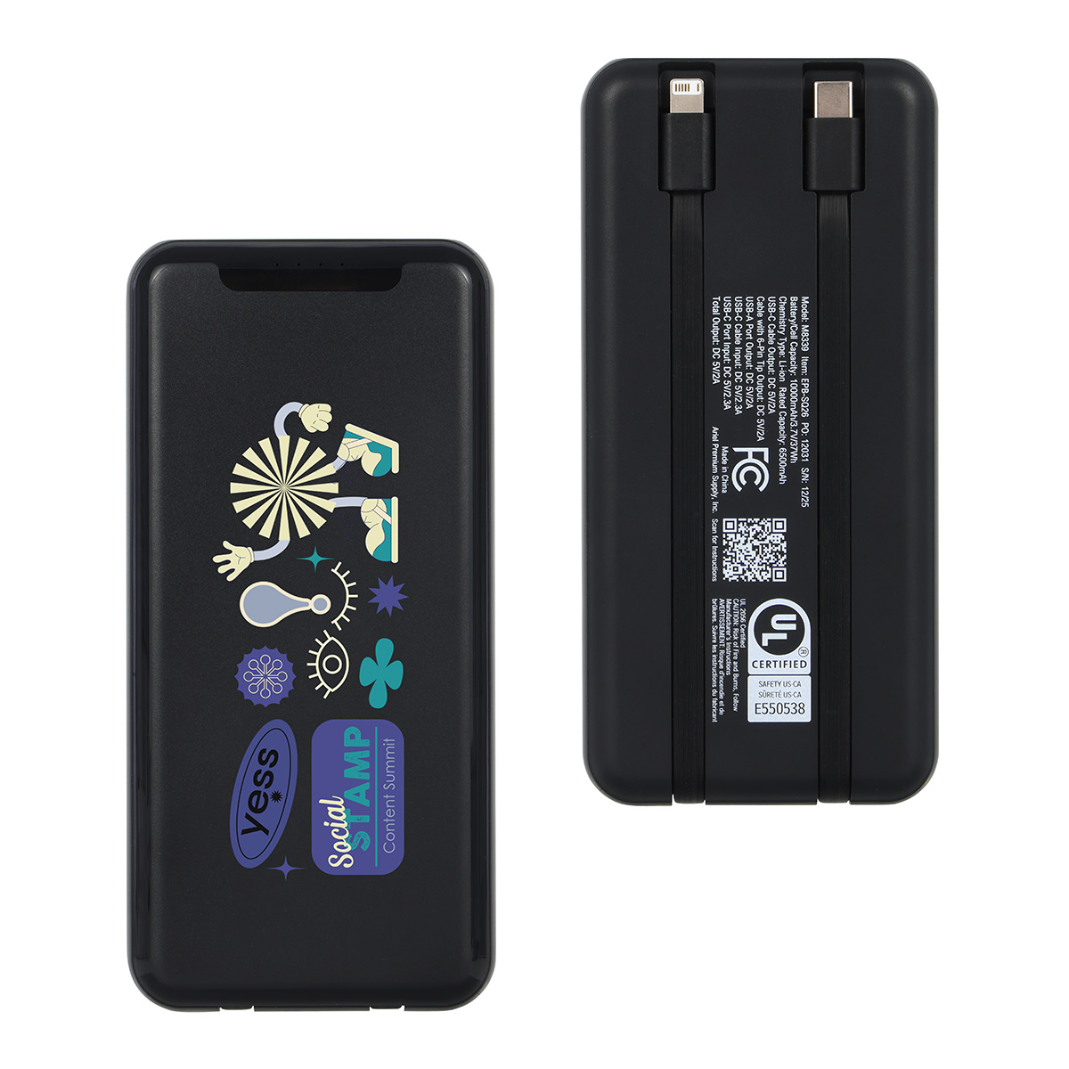 Picture of Squire 10000mAh UL Listed Power Bank with Built-In Charging Cables