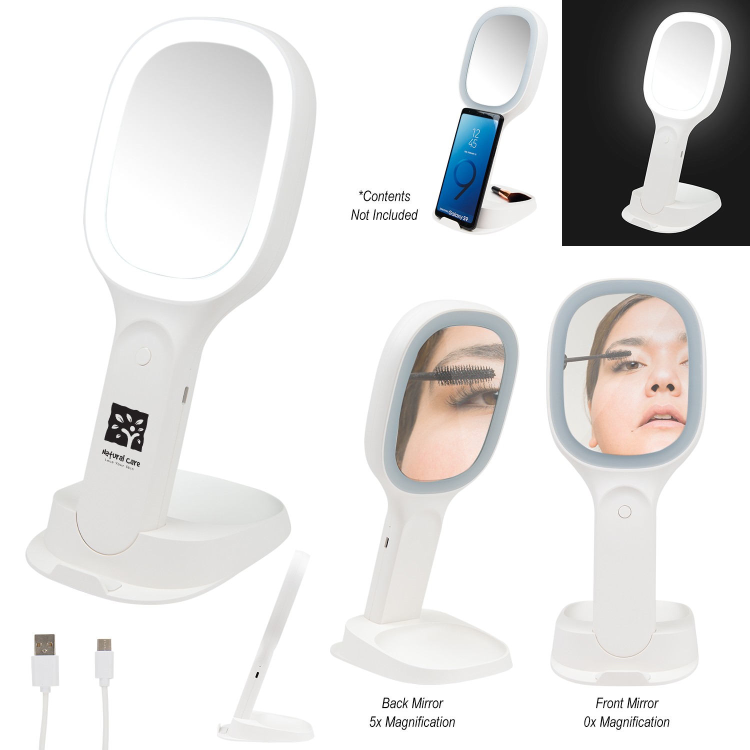 Picture of Light Up Double Sided Mirror With Wireless Charger