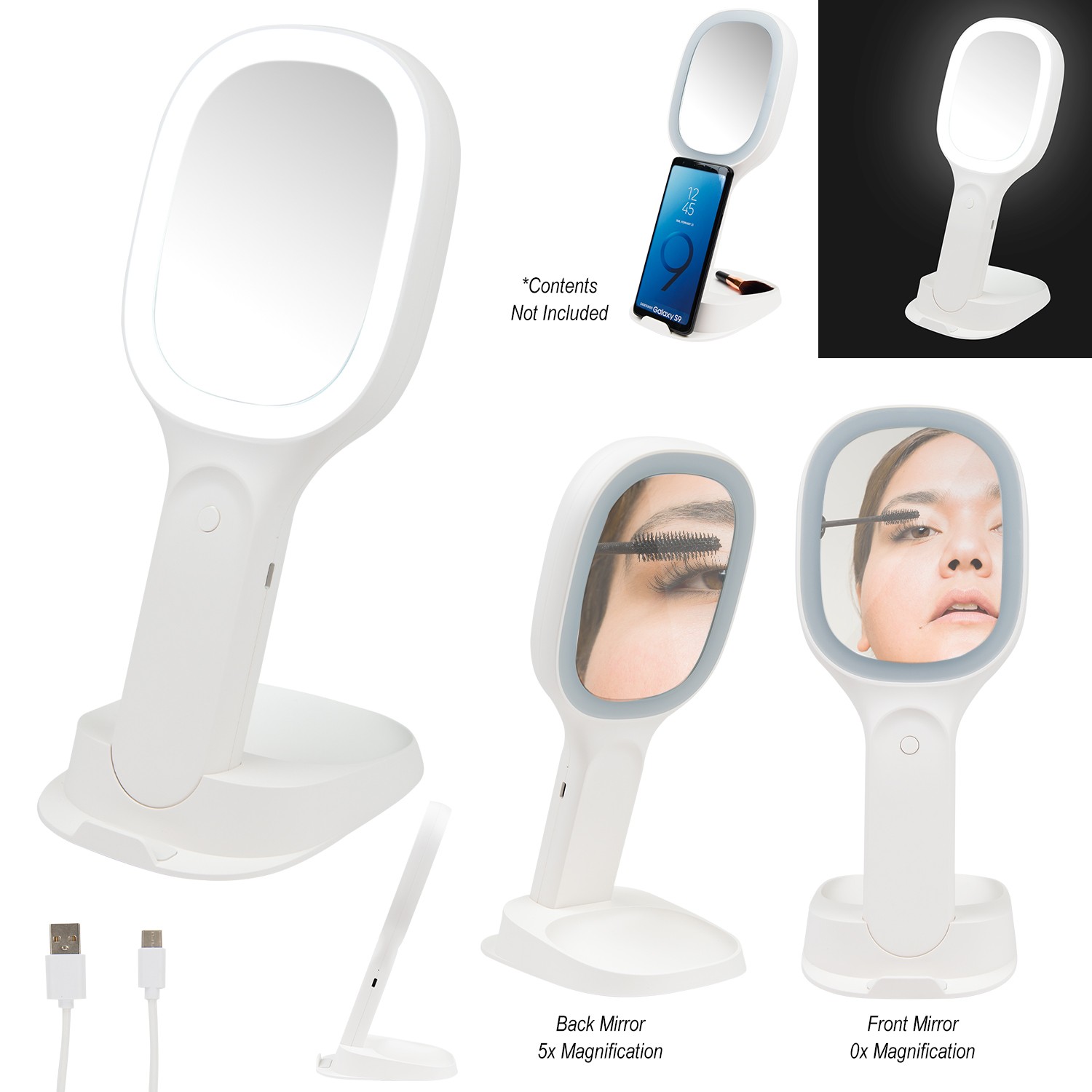 Picture of Light Up Double Sided Mirror With Wireless Charger