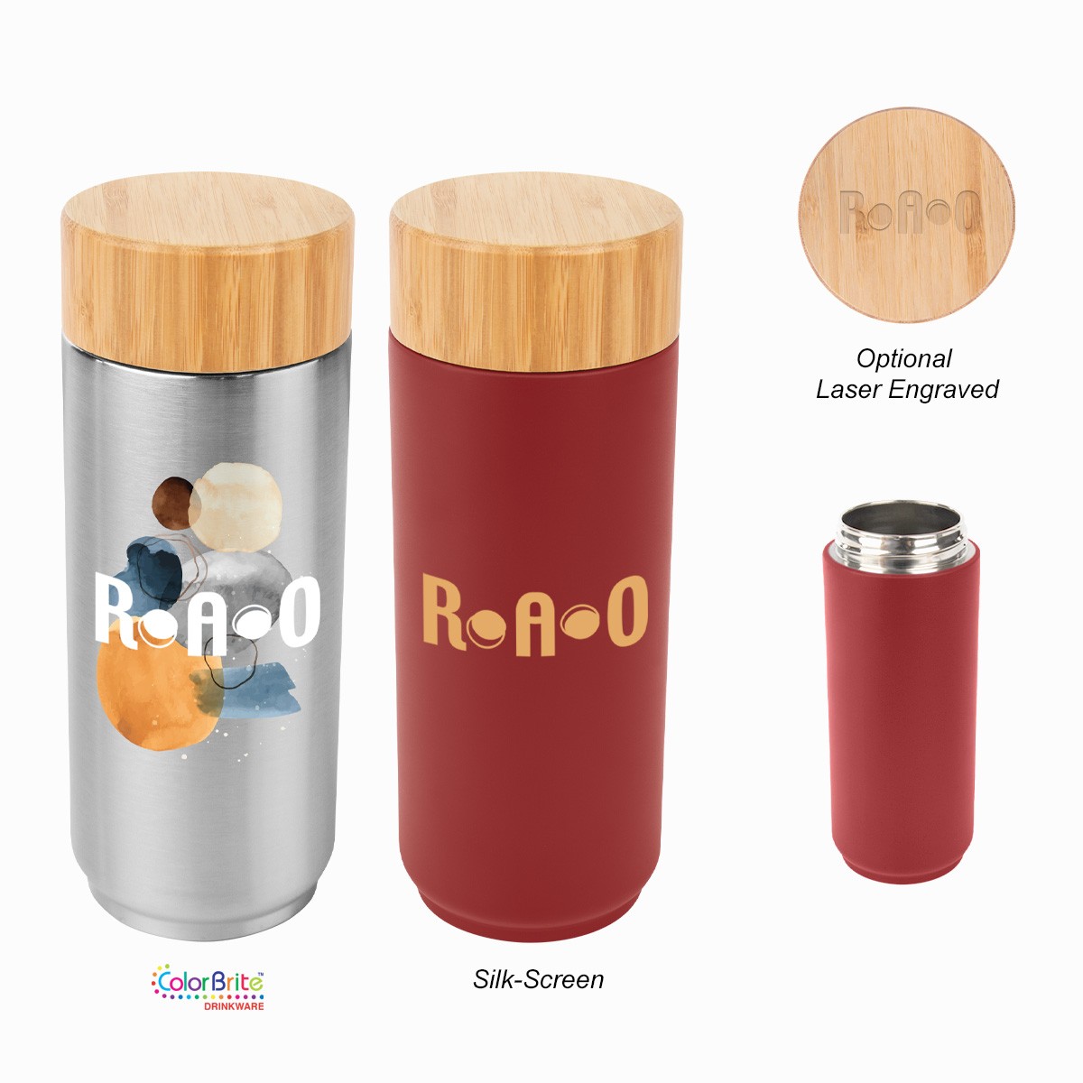 Picture of 16 Oz. Stainless Steel Lexington Bottle With Bamboo Lid