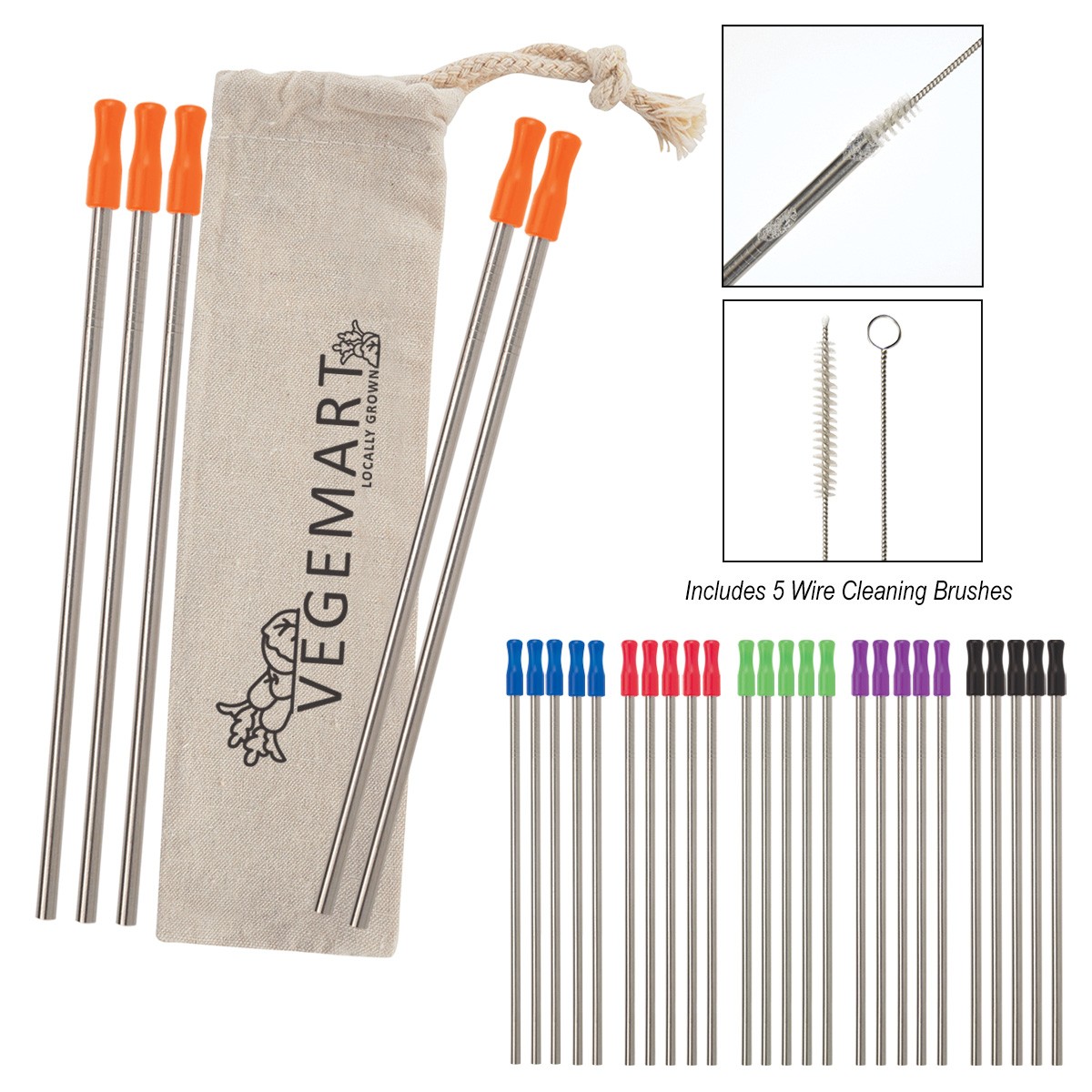 Picture of 5-pack Stainless Straw Kit With Cotton Pouch