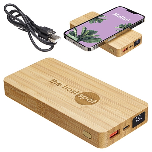 Picture of Bamboo 10000mAh Dual Port Power Bank with 10W Wireless Charger