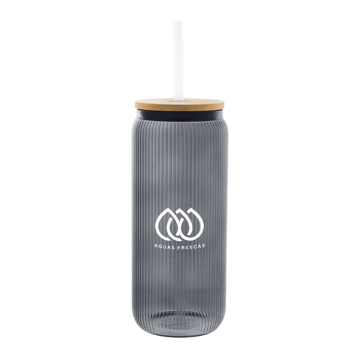 Picture of 20 Oz. Ribbed Borosilicate Glass Can With Bamboo Lid