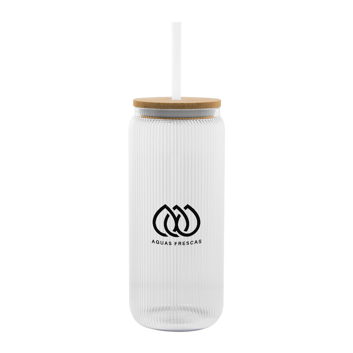 Picture of 20 Oz. Ribbed Borosilicate Glass Can With Bamboo Lid