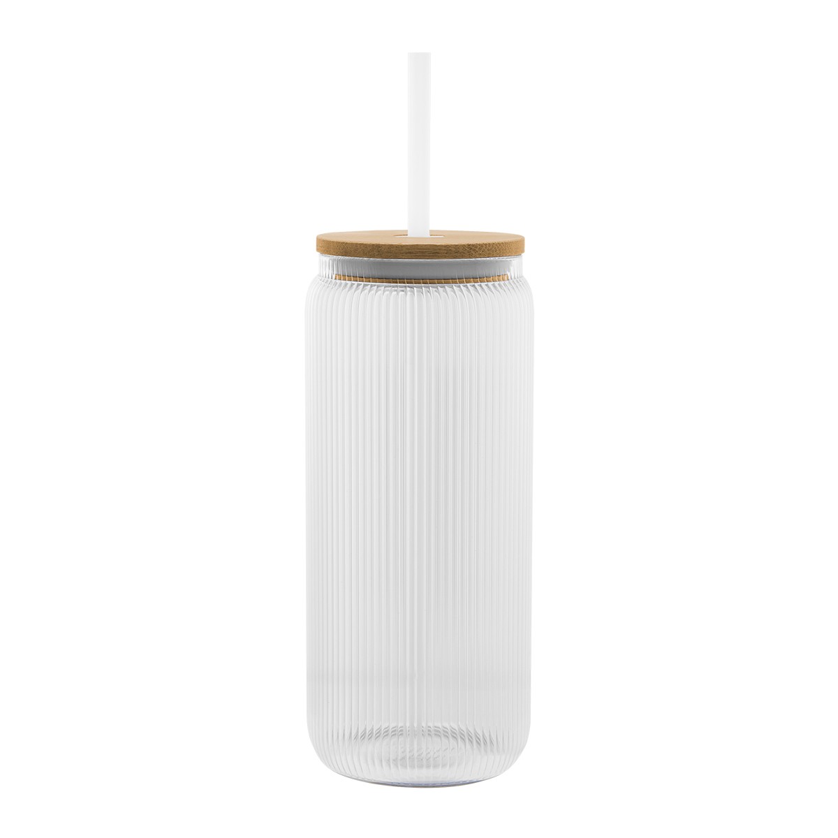 Picture of 20 Oz. Ribbed Borosilicate Glass Can With Bamboo Lid