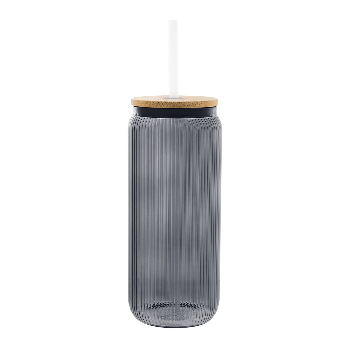 Picture of 20 Oz. Ribbed Borosilicate Glass Can With Bamboo Lid