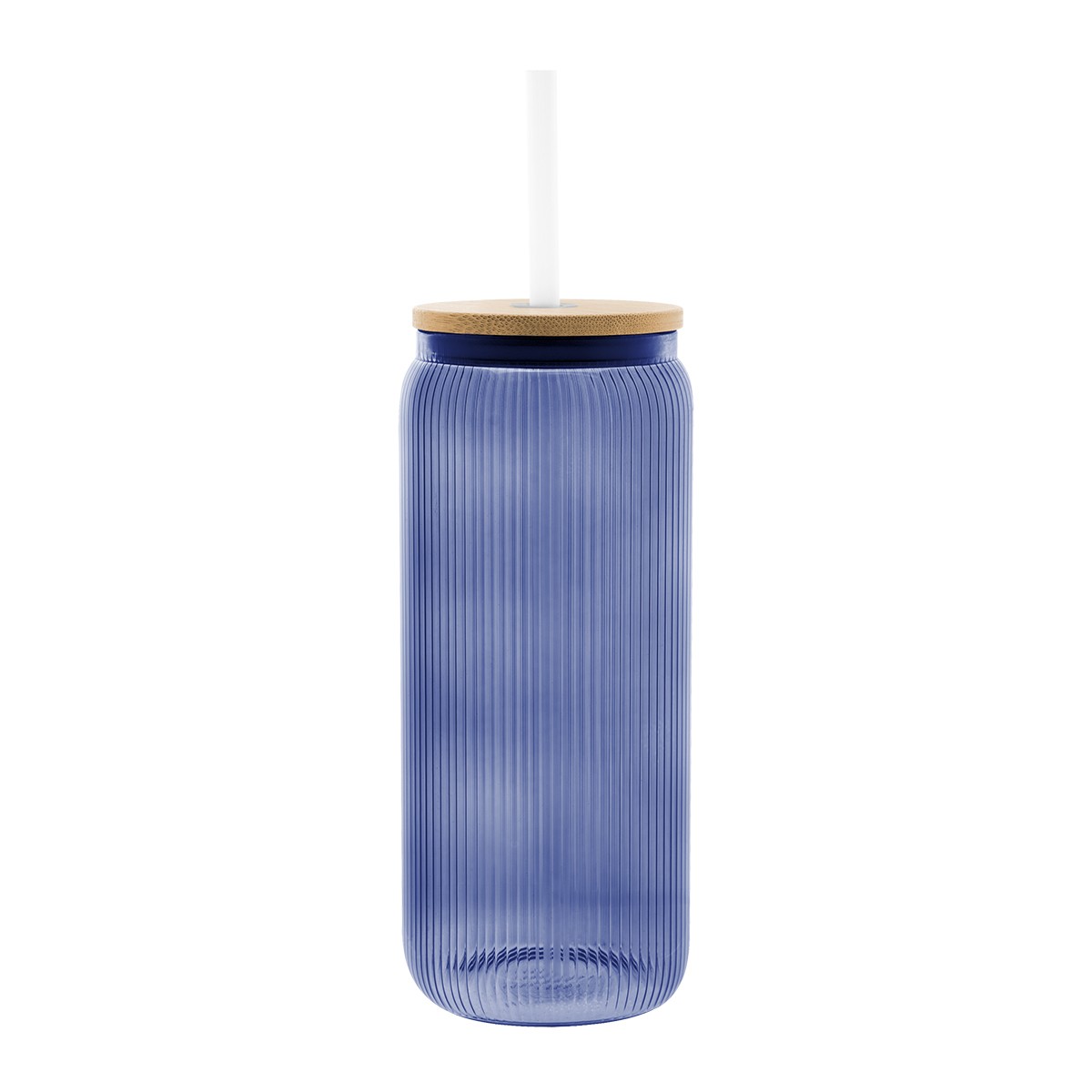 Picture of 20 Oz. Ribbed Borosilicate Glass Can With Bamboo Lid