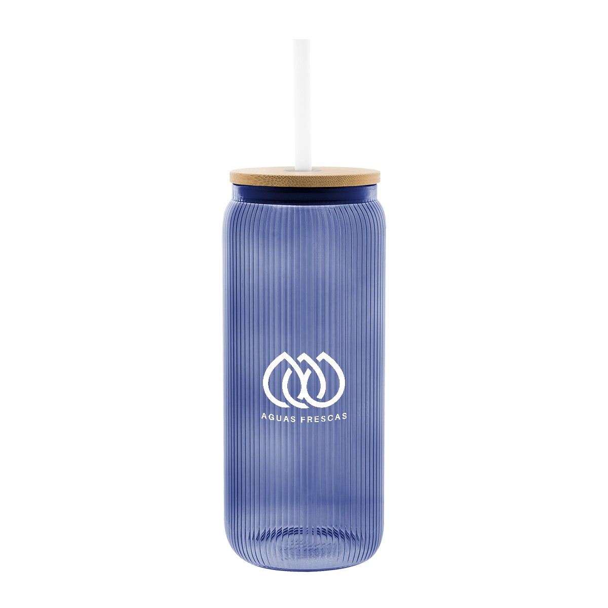 Picture of 20 Oz. Ribbed Borosilicate Glass Can With Bamboo Lid