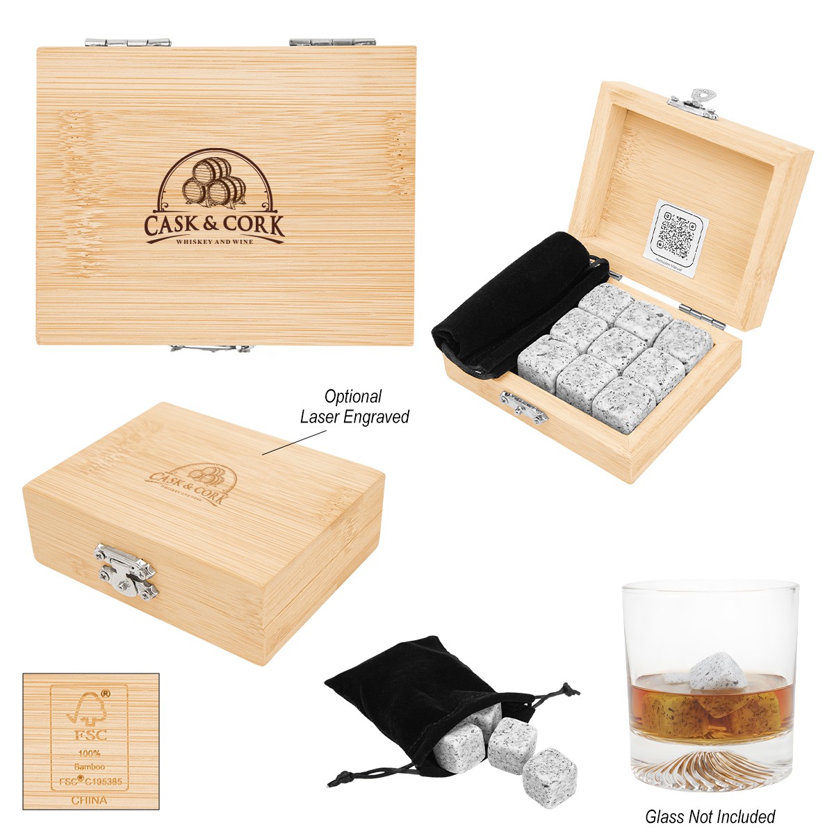 Picture of Whiskey Stone Ice Cubes In Fsc® Bamboo Box