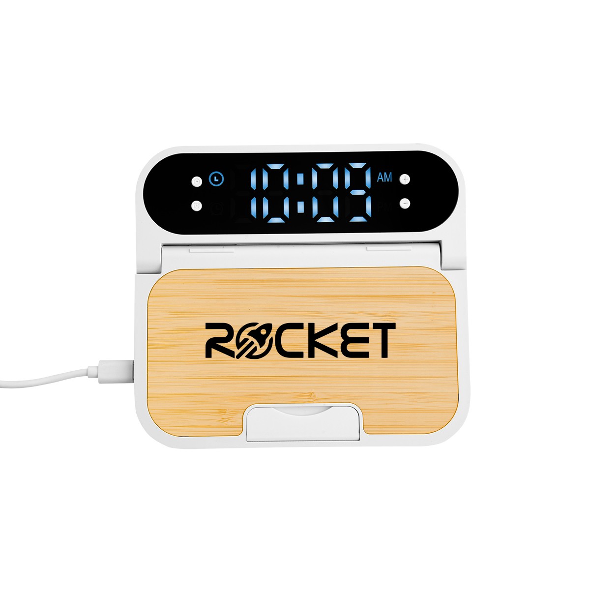 Picture of 15w Bamboo Folding Charger With Digital Clock