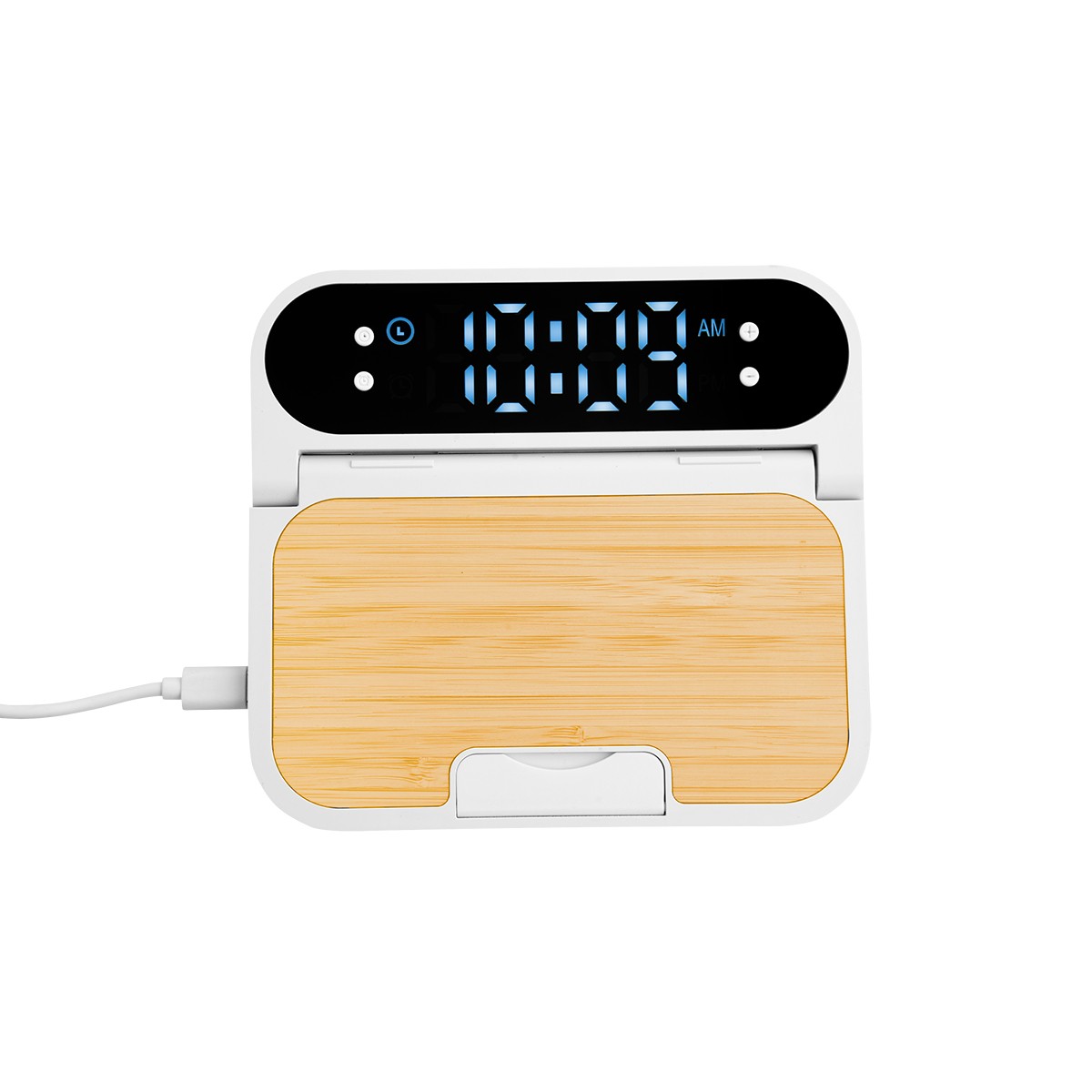 Picture of 15w Bamboo Folding Charger With Digital Clock