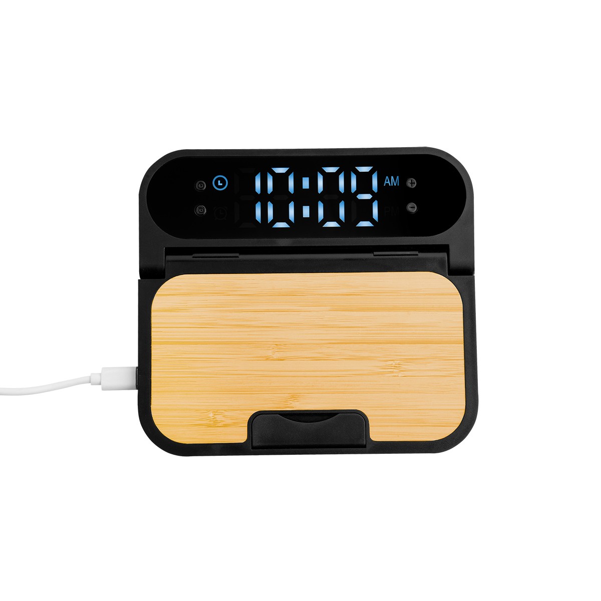 Picture of 15w Bamboo Folding Charger With Digital Clock