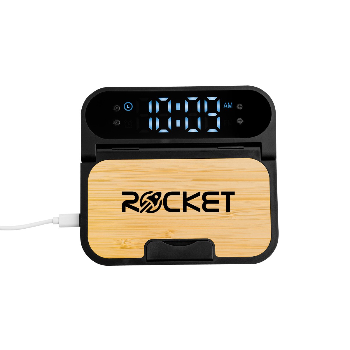 Picture of 15w Bamboo Folding Charger With Digital Clock