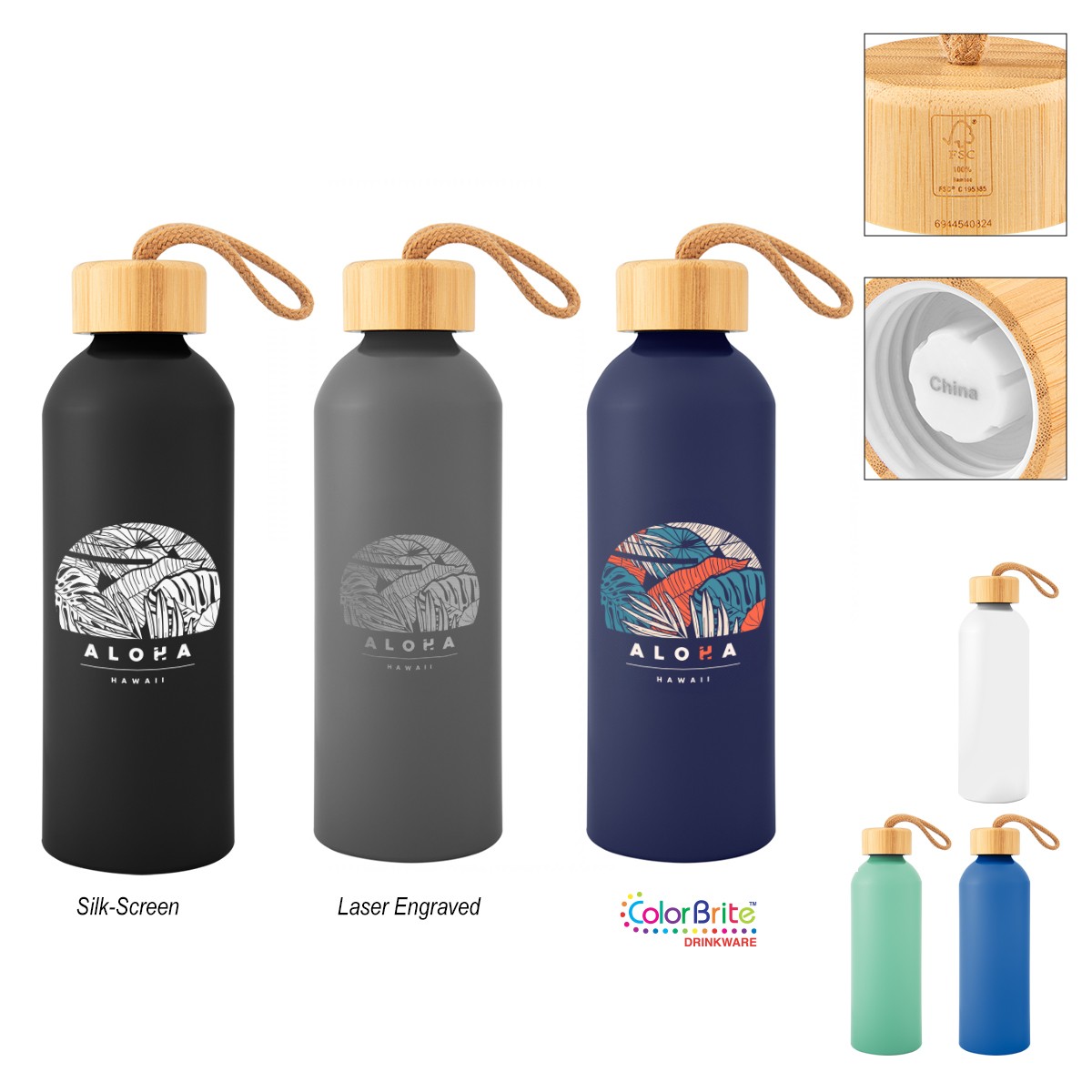 Picture of 25 Oz. Blaire Recycled Aluminum Bottle With Bamboo Lid