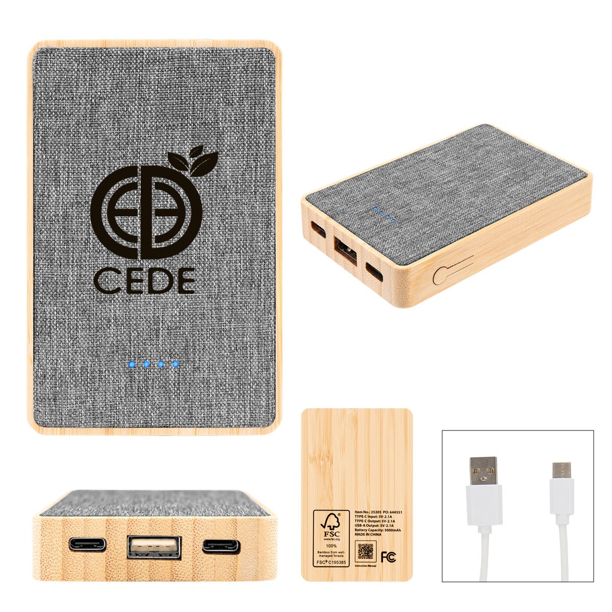 Picture of 5000 Mah Bamboo & Recycled Fabric Power Bank