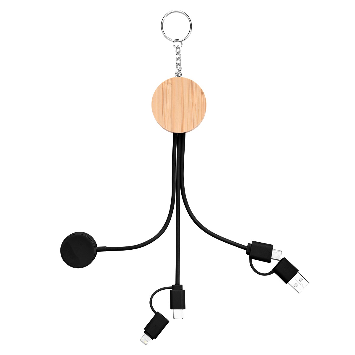 Picture of 10w Bamboo Multi-charging Cables Keyring With Watch Dock