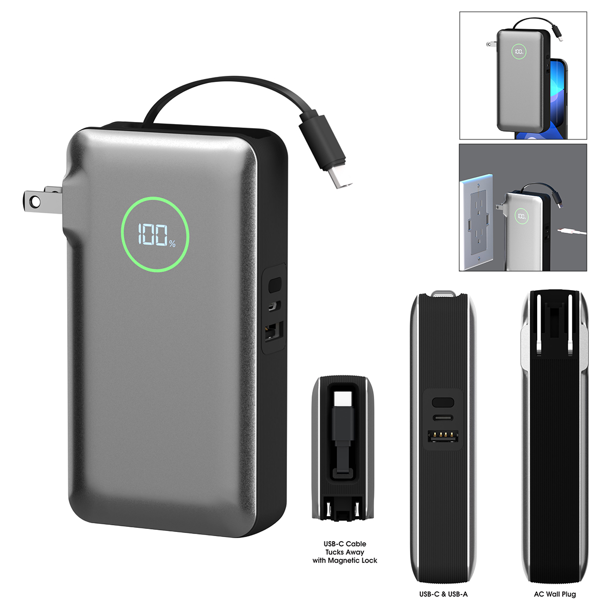 Picture of 10,000 Mah Phonesuit® Journey Ac All-in-one Portable Battery Pack & Wall Adapter
