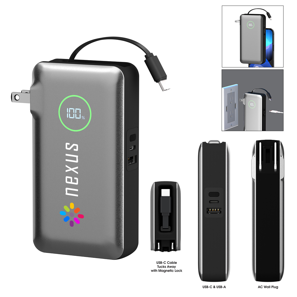 Picture of 10,000 Mah Phonesuit® Journey Ac All-in-one Portable Battery Pack & Wall Adapter