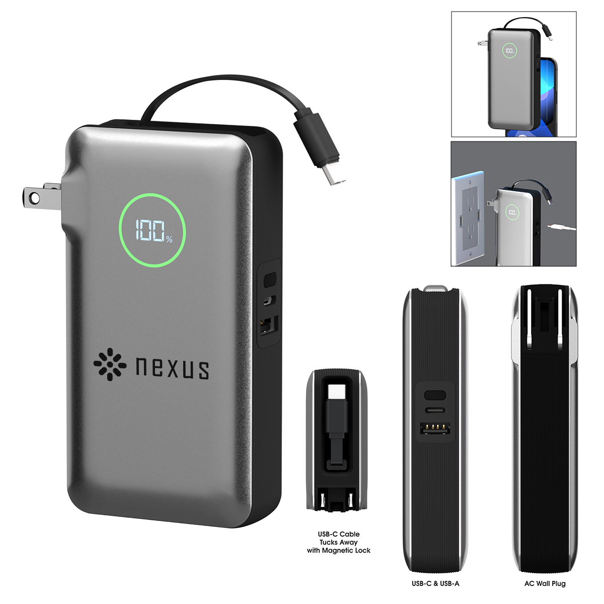Picture of 10,000 Mah Phonesuit® Journey Ac All-in-one Portable Battery Pack & Wall Adapter