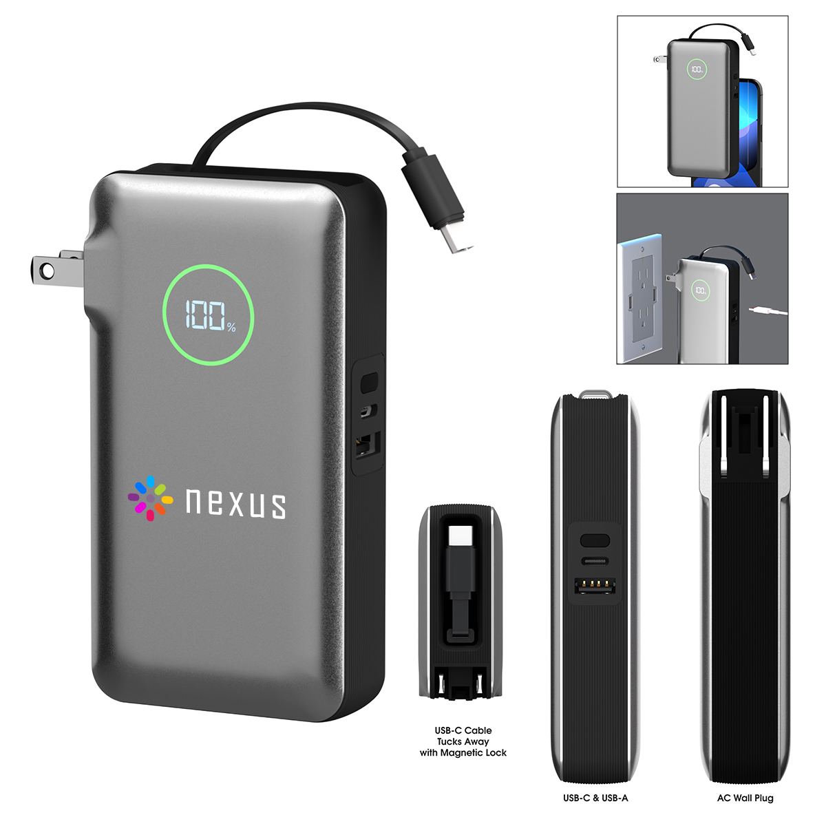 Picture of 10,000 Mah Phonesuit® Journey Ac All-in-one Portable Battery Pack & Wall Adapter