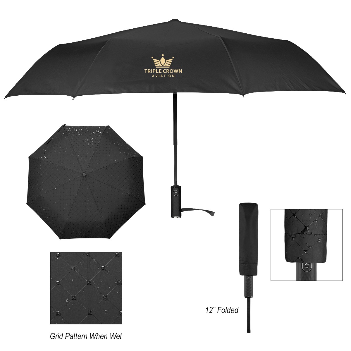 Picture of 42" Arc Hidden Grid Telescopic Folding Umbrella With 100% Rpet Canopy