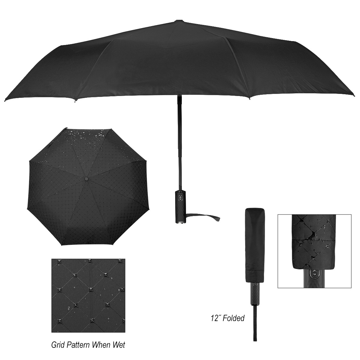 Picture of 42" Arc Hidden Grid Telescopic Folding Umbrella With 100% Rpet Canopy