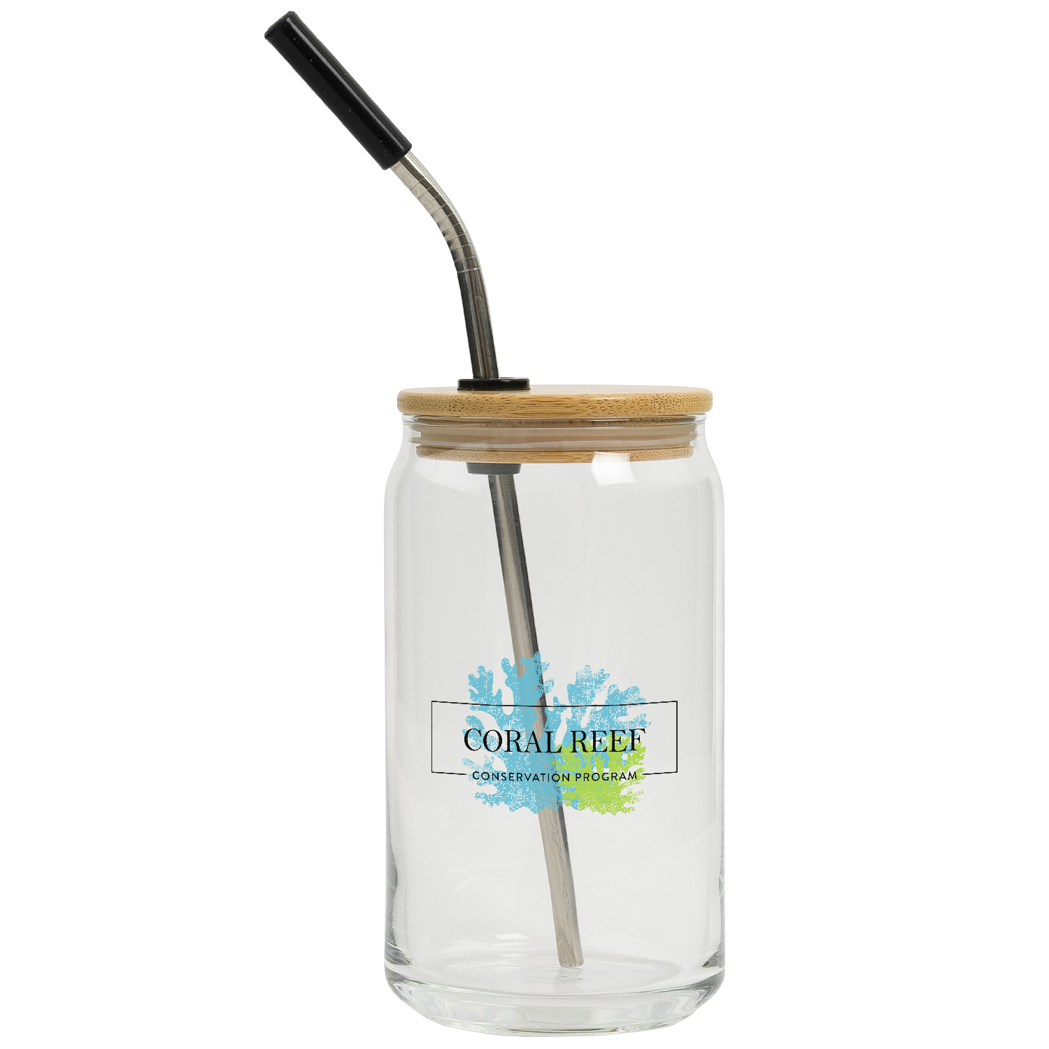 Picture of 16 Oz. Full Color Can Glass With Bamboo Lid