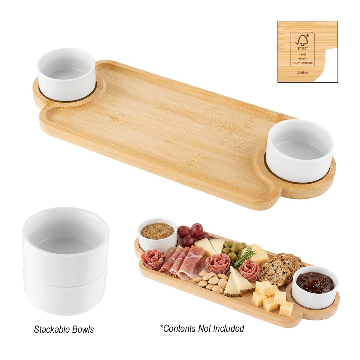 Picture of Bamboo Serving Tray With Porcelain Bowls